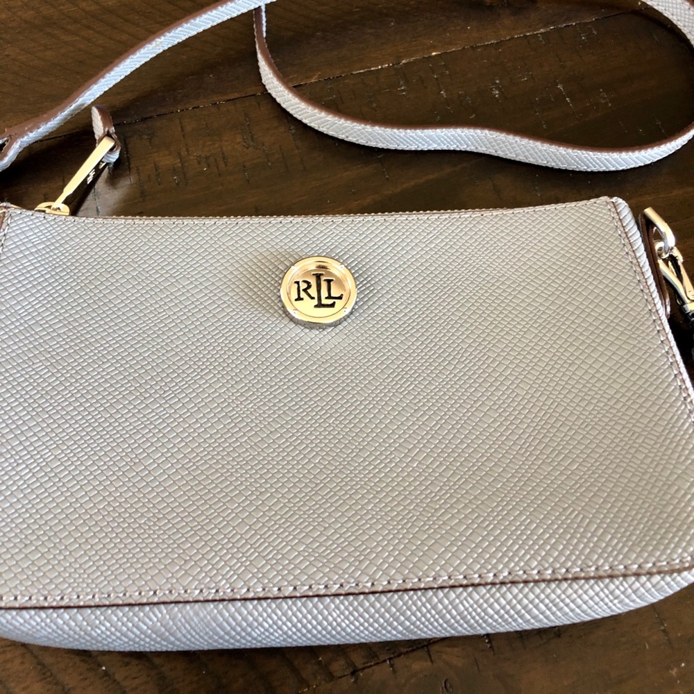 ✨Lauren Ralph Lauren Light Baby Blue Leather Crossbody Bag Summer Preppy Resort - Picture 3 of 8